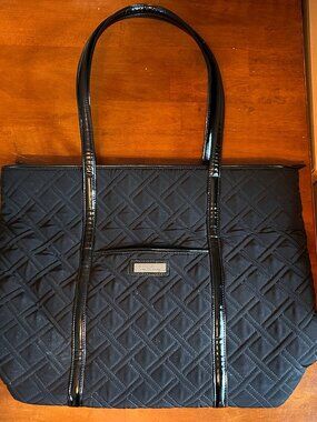 Vera Bradley Black Quilted Tote with Patent Leather Straps